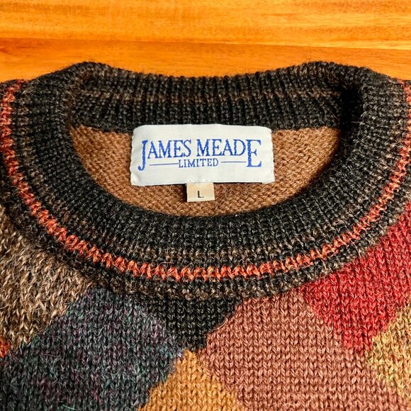 Retro Geometric Pattern 100% Alpaca Wool Large Jumper Sweater by James Meade - Picture 3 of 12